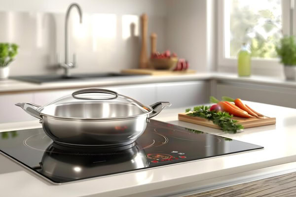 como funciona fogão por indução. Panela em cima de cooktop