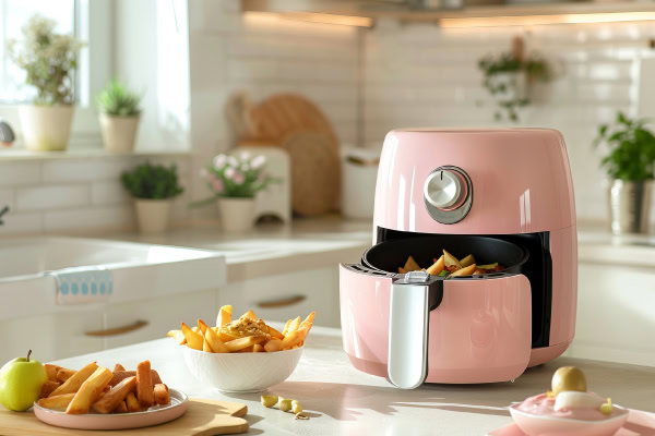Air fryer com batatas para representar como limpar Air Fryer